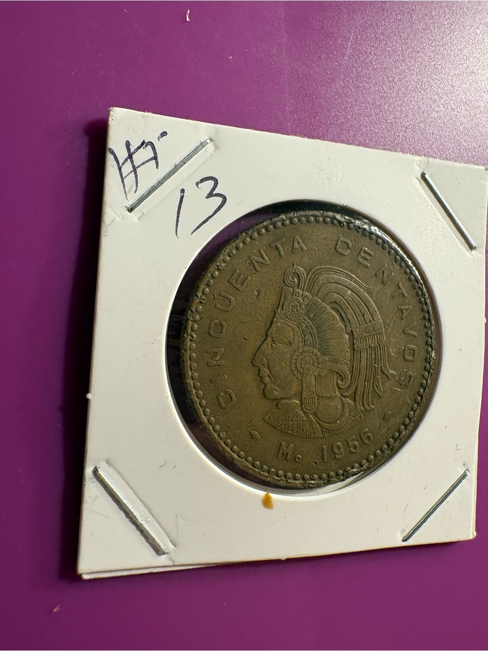 Mexican 50 Centavos Coin 1956 - Brown Bronze Tone